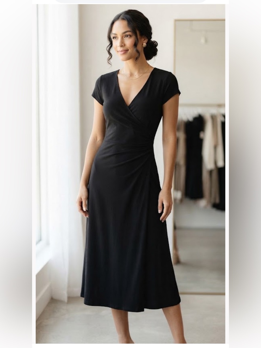 Max Studio Black Faux-Wrap Midi Dress